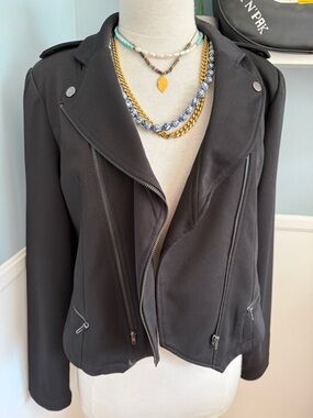 Women’s Black Moto Jacket - soft textured fabric (not leather)